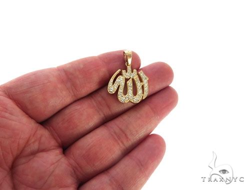 14K Yellow Gold Diamond Allah Islam Religious Charm Pendant 63970 - Image 5