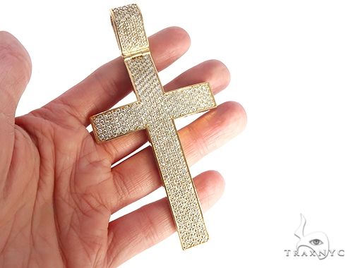 14K Yellow Gold Diamond Large Cross 65665 - Image 5