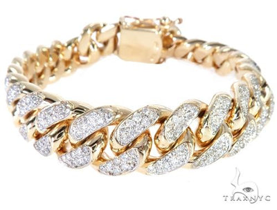 14K Yellow Gold Diamond Miami Cuban Bracelet 64779 - Image 1