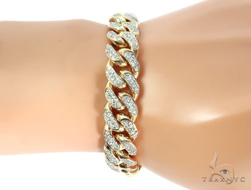 14K Yellow Gold Diamond Miami Cuban Bracelet 64779 - Image 8