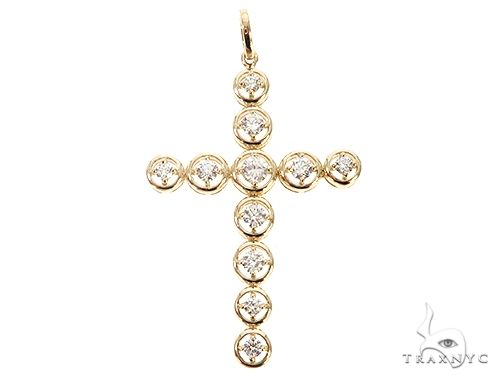 14K Yellow Gold Four Prong Diamond Cross 65661 - Image 2