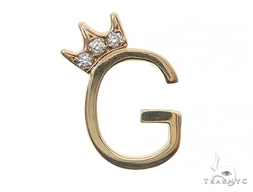 14K Yellow Gold G Diamond Crown Initial Pendant 66122 - Image 1