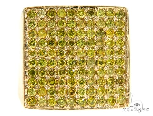 14K Yellow Gold Green Diamond Square Ring 61507 - Image 2