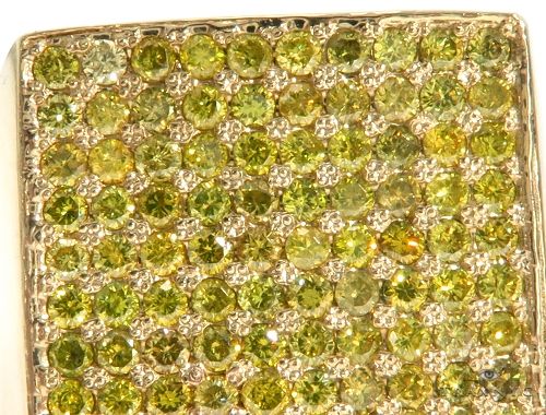 14K Yellow Gold Green Diamond Square Ring 61507 - Image 3