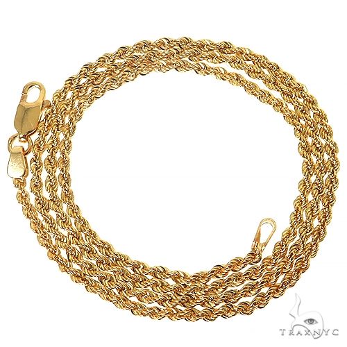 14k Yellow Gold Hollow Rope link Chain 22 Inches 2.1mm 64541 - Image 3