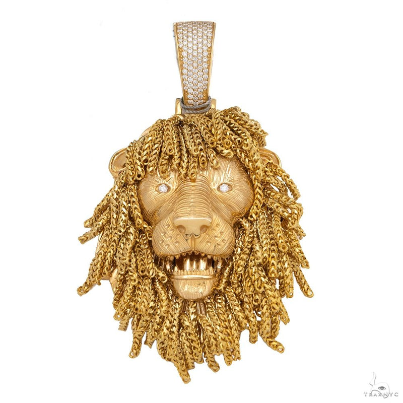 14K Gold Lion Braids Diamond Pendant 69739 - Image 2
