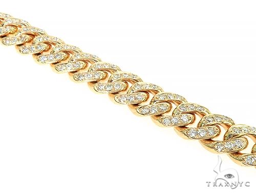 14K Yellow Gold One Row Diamond Cuban Link Bracelet 65944 - Image 2