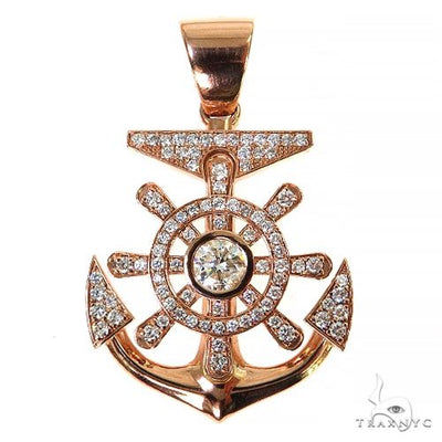 14K Yellow Gold Pave Bezel Diamond Anchor Charm Pendant 63957 - Image 1