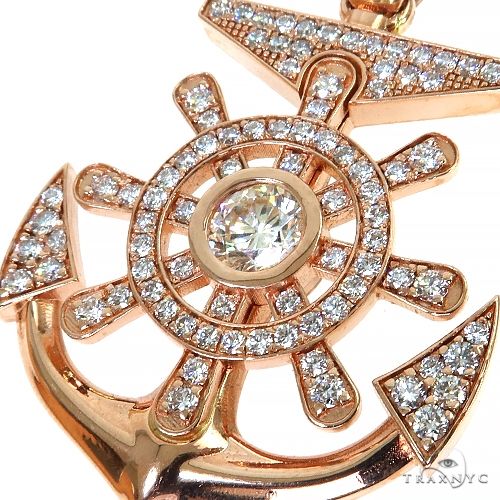 14K Yellow Gold Pave Bezel Diamond Anchor Charm Pendant 63957 - Image 3