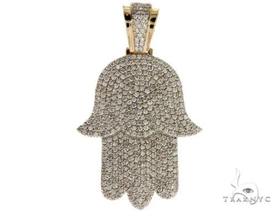 14K Yellow Gold Pave Diamond Hamsa Pendant 61613 - Image 1