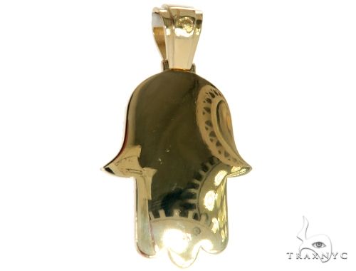 14K Yellow Gold Pave Diamond Hamsa Pendant 61613 - Image 4