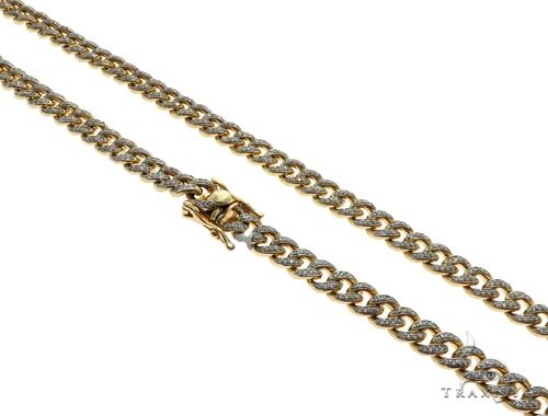 14K Yellow Gold Pave Diamond Miami Cuban Link Chain 28 Inches 7mm   61575 - Image 1