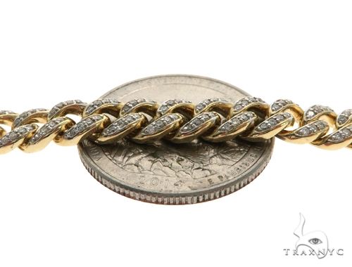 14K Yellow Gold Pave Diamond Miami Cuban Link Chain 28 Inches 7mm   61575 - Image 3