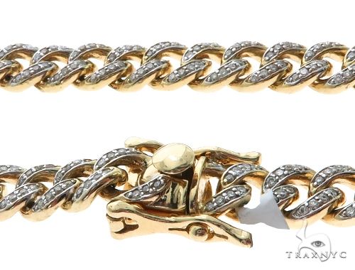 14K Yellow Gold Pave Diamond Miami Cuban Link Chain 28 Inches 7mm   61575 - Image 5