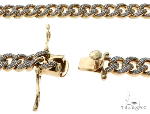 14K Yellow Gold Pave Diamond Miami Cuban Link Chain 28 Inches 7mm   61575 - Image 6