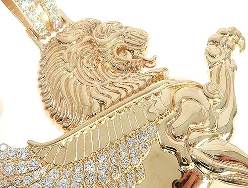 14K Yellow Gold Diamond Large Custom Royal Lion Pendant 65316 - Image 5