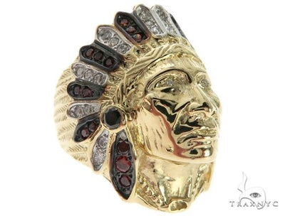 14K Yellow Gold Prong Bezel Diamond Indian Head Ring 63858 - Image 1