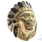 14K Yellow Gold Prong Bezel Diamond Indian Head Ring 63858 - Image 2