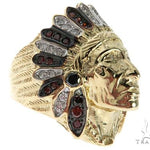 14K Yellow Gold Prong Bezel Diamond Indian Head Ring 63858 - Image 4