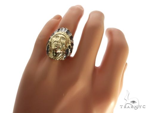 14K Yellow Gold Prong Bezel Diamond Indian Head Ring 63858 - Image 8