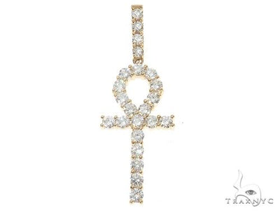 14K Yellow Gold Prong Diamond Ankh Cross 65285 - Image 1