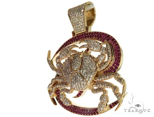 14K Yellow Gold Prong Diamond Crab Pendant 63094 - Image 3