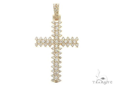 14K Yellow Gold Prong Diamond Cross 65281 - Image 1