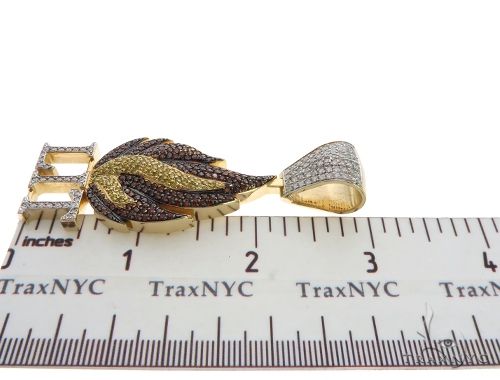 14K Yellow Gold Prong Diamond Custom Gold Flame LIT Pendant 63781 - Image 10
