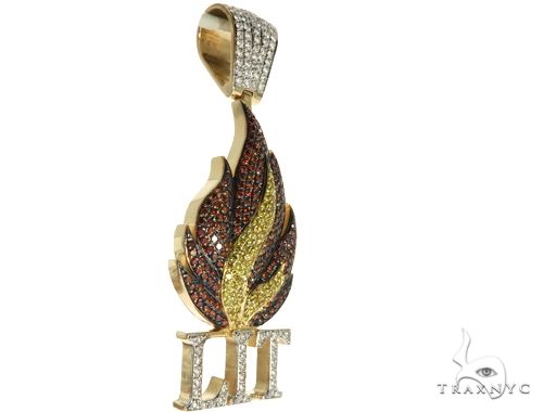 14K Yellow Gold Prong Diamond Custom Gold Flame LIT Pendant 63781 - Image 2