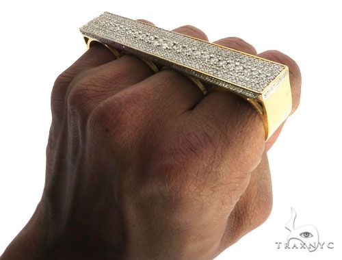 14K Yellow Gold Prong Diamond Four Finger Ring Hip Hop Style 62998 - Image 11