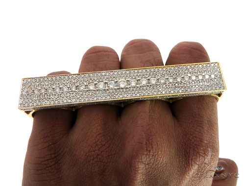 14K Yellow Gold Prong Diamond Four Finger Ring Hip Hop Style 62998 - Image 12