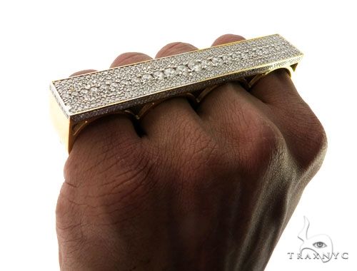 14K Yellow Gold Prong Diamond Four Finger Ring Hip Hop Style 62998 - Image 13