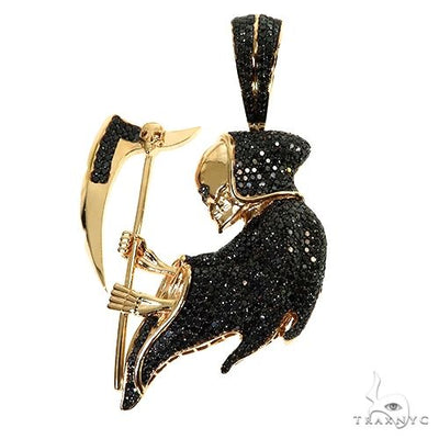 14K Yellow Gold Prong Diamond Grim Reaper Pendant 63239 - Image 1