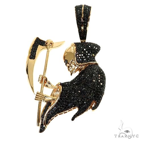 14K Yellow Gold Prong Diamond Grim Reaper Pendant 63239 - Image 1