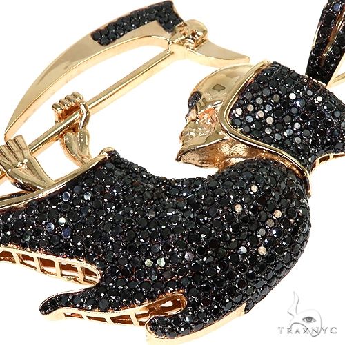 14K Yellow Gold Prong Diamond Grim Reaper Pendant 63239 - Image 3