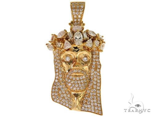 14K Yellow Gold Prong Diamond Jesus Pendant 57217 - Image 1