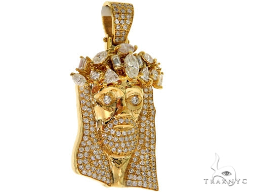 14K Yellow Gold Prong Diamond Jesus Pendant 57217 - Image 2