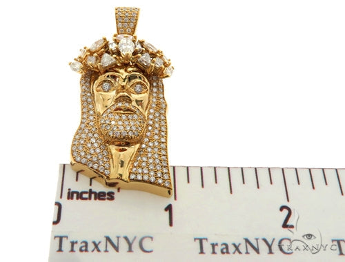 14K Yellow Gold Prong Diamond Jesus Pendant 57217 - Image 8