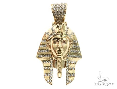 14K Gold Prong Diamond Small Pharaoh King Tut Charm Pendant 63729 - Image 1