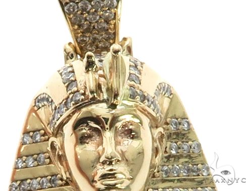 14K Gold Prong Diamond Small Pharaoh King Tut Charm Pendant 63729 - Image 2