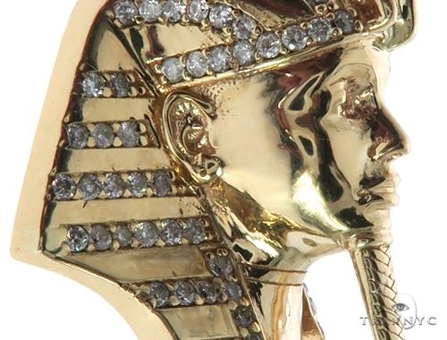 14K Gold Prong Diamond Small Pharaoh King Tut Charm Pendant 63729 - Image 4