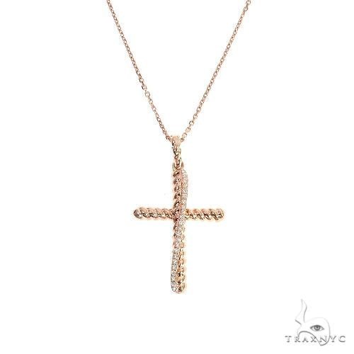 14K Gold Twisted  Diamond Rope Cross Pendant Set 66615 - Image 1