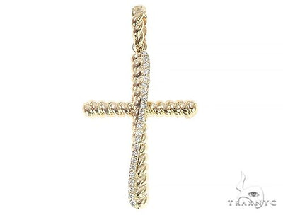 14K Gold Twisted  Diamond Rope Cross Pendant 65446 - Image 1