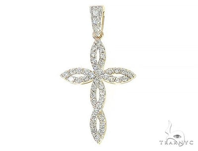 14K Yellow Gold Twisted Diamond Cross Pendant 65305 - Image 1