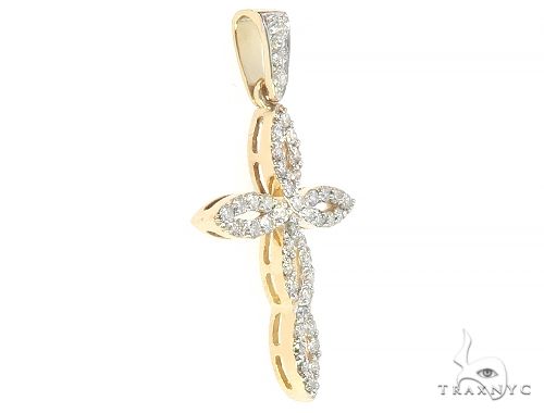 14K Yellow Gold Twisted Diamond Cross Pendant 65305 - Image 2