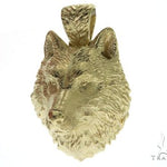 14K Yellow Gold Wolf Head Charm Pendant 62497 - Image 4