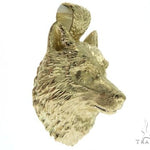 14K Yellow Gold Wolf Head Charm Pendant 62497 - Image 6