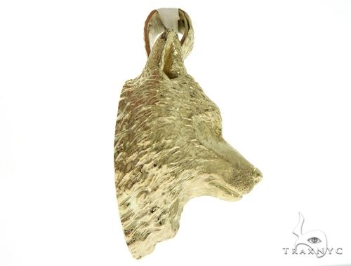 14K Yellow Gold Wolf Head Charm Pendant 62497 - Image 7