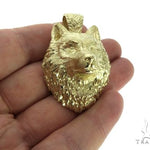 14K Yellow Gold Wolf Head Charm Pendant 62497 - Image 9