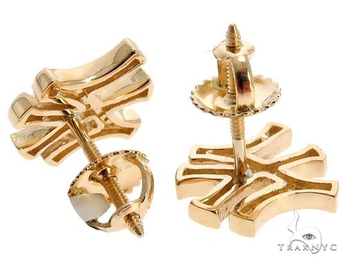 14K Yellow Gold Yankee Diamond Stud Earrings 64411 - Image 5